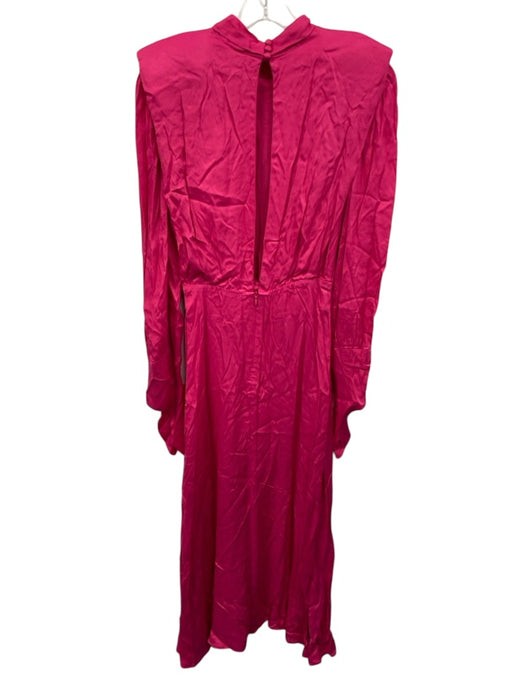 Farm Rio Size S Bright Pink Viscose Satin Long Sleeve Front Cut Out Midi Dress Bright Pink / S