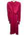 Farm Rio Size S Bright Pink Viscose Satin Long Sleeve Front Cut Out Midi Dress Bright Pink / S