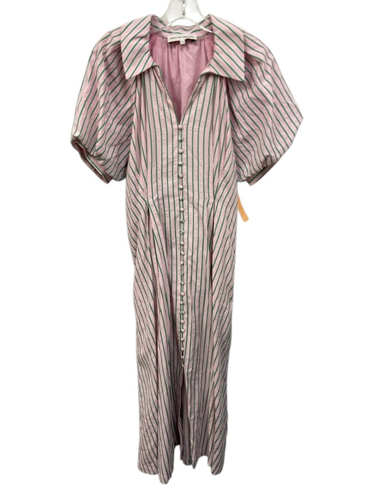 English Factory Size S Light Pink & Green Cotton Seersucker stripes Dress Light Pink & Green / S