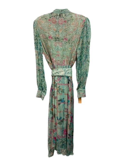Hemant & Nandita Size S teal Blue Print Missing Fabric Tag Button Down Dress teal Blue Print / S