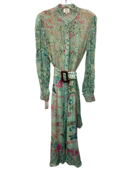 Hemant & Nandita Size S teal Blue Print Missing Fabric Tag Button Down Dress teal Blue Print / S
