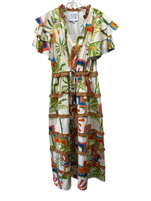 Alden Adair Size S Beige, Brown, Multi Jungle Print Ruffle Maxi Dress Beige, Brown, Multi / S