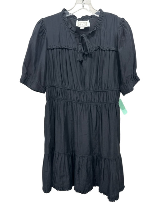 Sail To Sable Size L Black Silk Blend V Neck Tassel Tie Detail Mini Dress Black / L