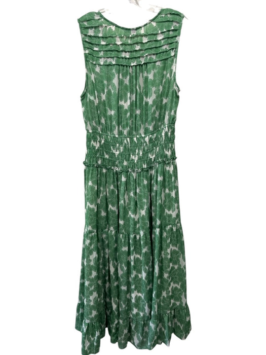 Current Air Size M Green & White Polyester Shirred Waist Flowers Surplice Dress Green & White / M