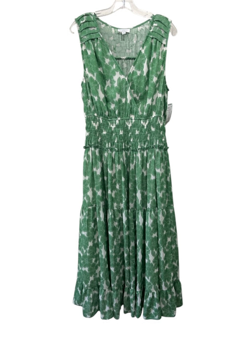 Current Air Size M Green & White Polyester Shirred Waist Flowers Surplice Dress Green & White / M