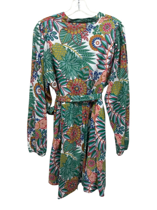 Boden Size 10 Green, Red, Yellow Cotton Graphic Floral Long Balloon Sleeve Dress Green, Red, Yellow / 10