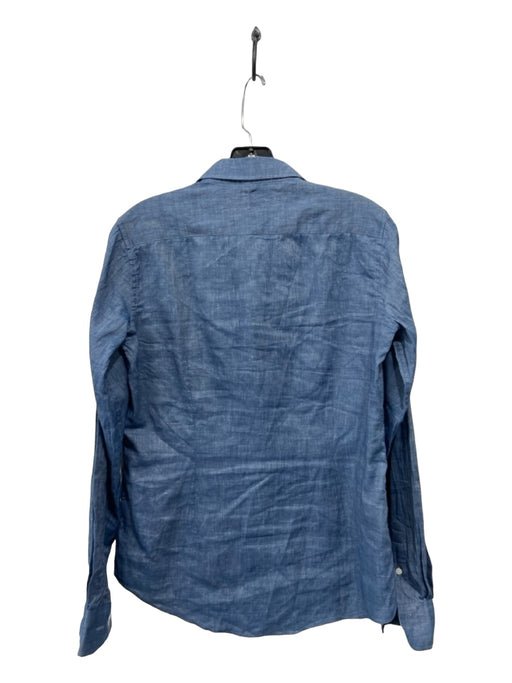 Ann Mashburn Size Medium Blue COTTON & LINEN Button Up Collar Long Sleeve Top Blue / Medium