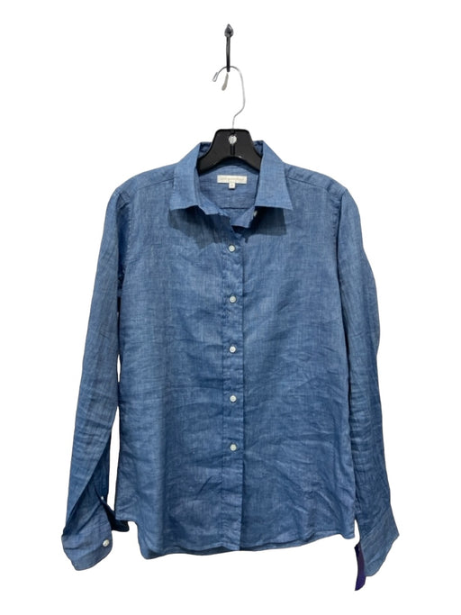 Ann Mashburn Size Medium Blue COTTON & LINEN Button Up Collar Long Sleeve Top Blue / Medium