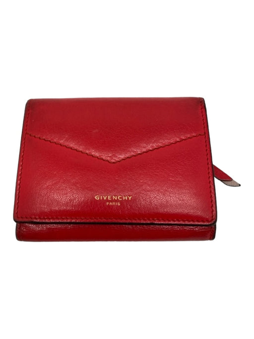 Givenchy Red Leather Snap Zipper Pocket Wallets Red