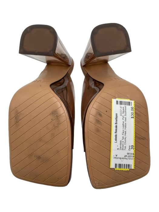 Zara Shoe Size 39 Brown & Tan Faux Leather PVC Square Toe Chunky Heel Sandals Brown & Tan / 39