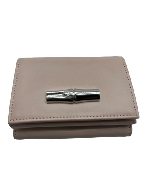 Longchamp Pale Pink Leather Silver Hardware Snap Button Trifold Wallets Pale Pink