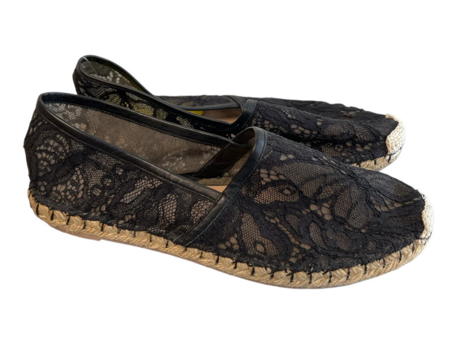 Valentino Garavani Shoe Size 38 Black Lace Rubber Sole Flat Slip On Shoes Black / 38
