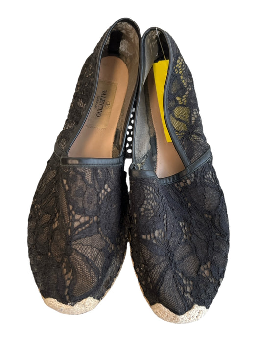 Valentino Garavani Shoe Size 38 Black Lace Rubber Sole Flat Slip On Shoes Black / 38