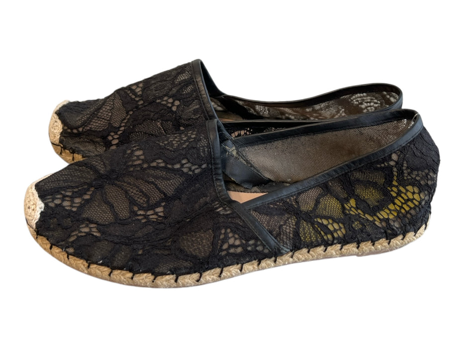 Valentino Garavani Shoe Size 38 Black Lace Rubber Sole Flat Slip On Shoes Black / 38