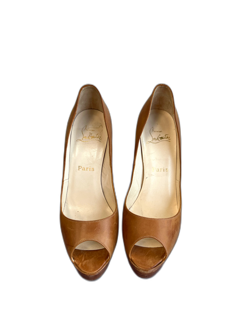 Christian Louboutin Shoe Size 38 Light Brown Leather Peep Toe Stiletto Shoes Light Brown / 38