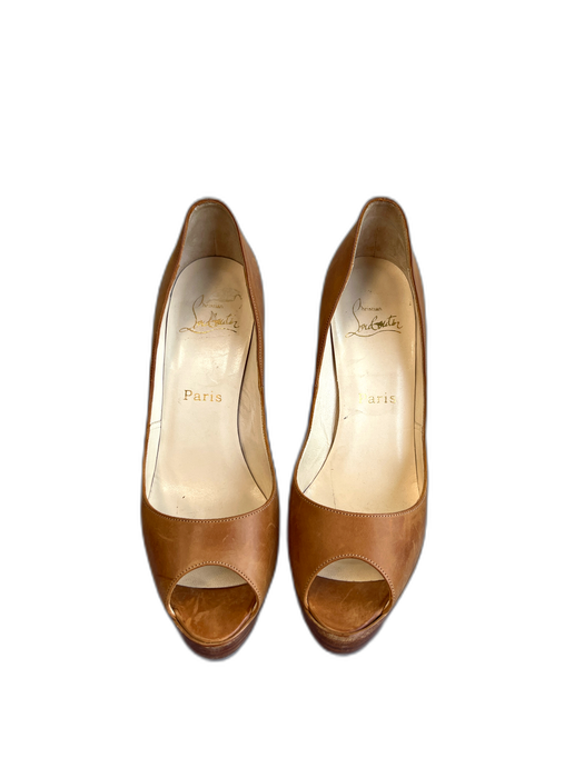 Christian Louboutin Shoe Size 38 Light Brown Leather Peep Toe Stiletto Shoes Light Brown / 38
