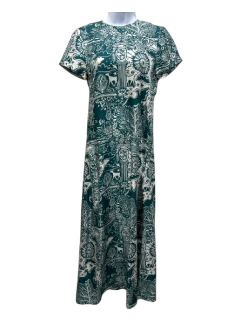 La Double J Size XS Teal Green & White Silk Short Sleeve Abstract Print Dress Teal Green & White / XS