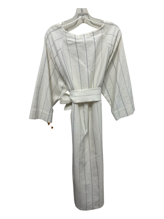 Mara Hoffman Size M Cream & Blue COTTON & LINEN Long Sleeve Pinstripe Midi Dress Cream & Blue / M