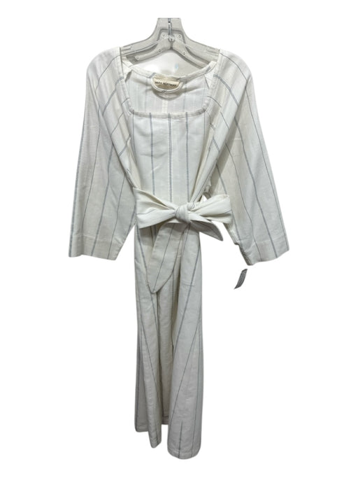 Mara Hoffman Size M Cream & Blue COTTON & LINEN Long Sleeve Pinstripe Midi Dress Cream & Blue / M