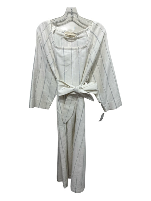 Mara Hoffman Size M Cream & Blue COTTON & LINEN Long Sleeve Pinstripe Midi Dress Cream & Blue / M