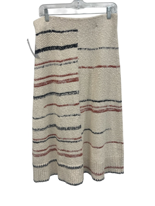 ME+EM Size M Cream, Red, Black Cotton Blend Knit Elastic Waist Midi Skirt Cream, Red, Black / M