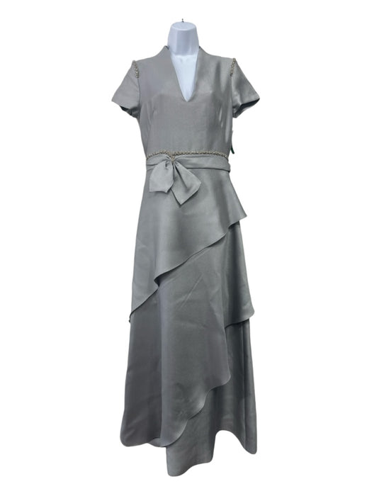 Reem Acra Size Small Gray Polyester Short Sleeve V Neck Rhinestone detail Dress Gray / Small