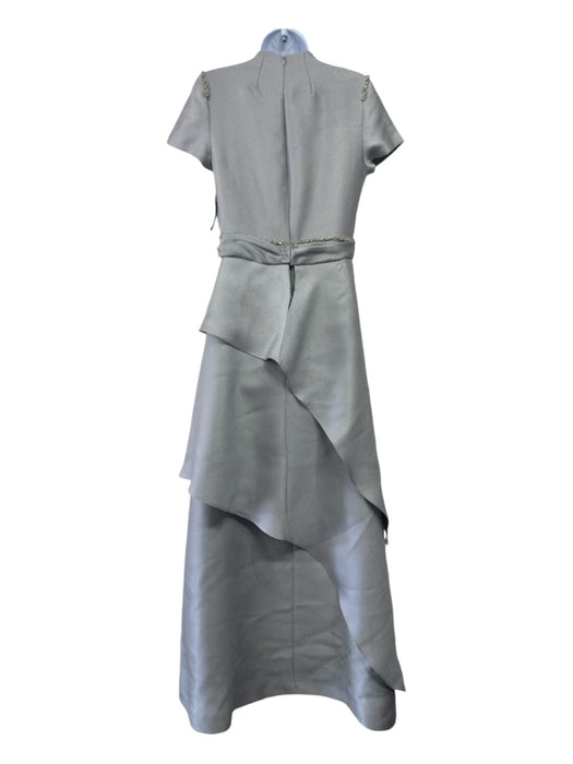 Reem Acra Size Small Gray Polyester Short Sleeve V Neck Rhinestone detail Dress Gray / Small