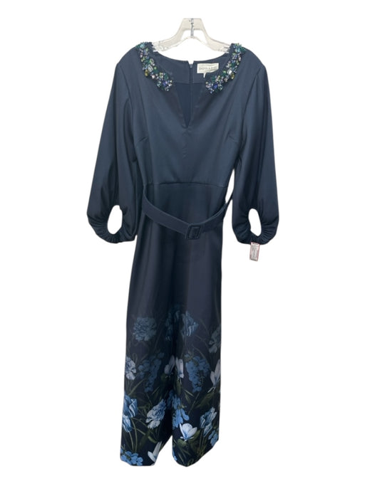 Sachin & Babi Size S Navy, Green, Blue Polyester 3/4 Trumpet Sleeve Jeweled Gown Navy, Green, Blue / S