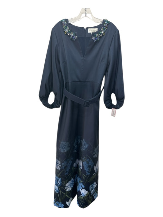 Sachin & Babi Size S Navy, Green, Blue Polyester 3/4 Trumpet Sleeve Jeweled Gown Navy, Green, Blue / S
