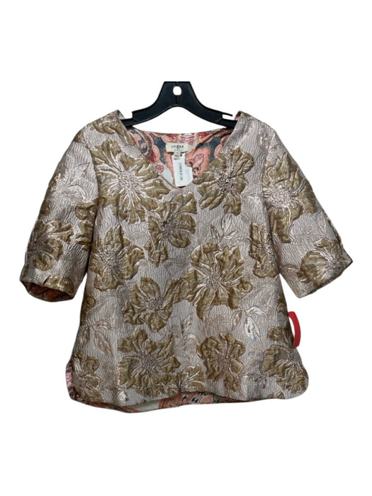 Umgee Size S Gold Poly Floral Jacquard Floral Top Gold / S