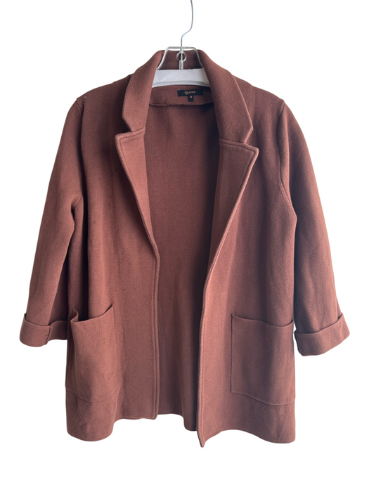 Quince Size Small Brown Organic Cotton Open Front 3/4 Sleeve Knit Blazer Brown / Small