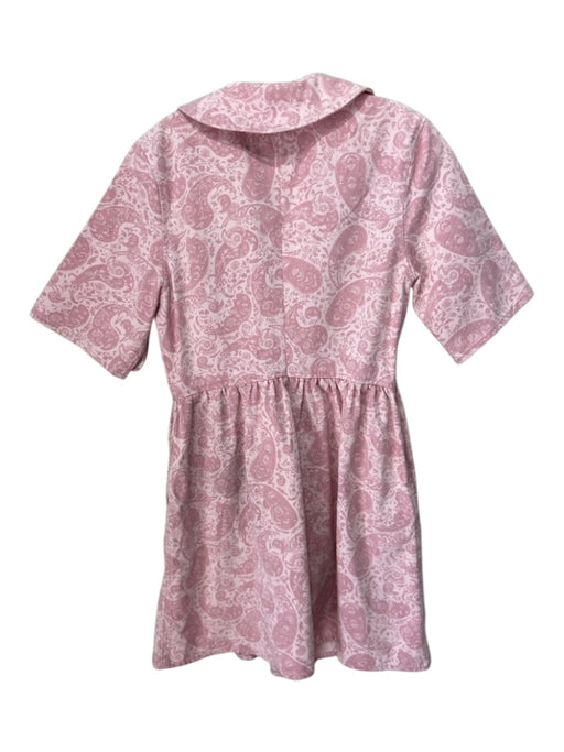 Ganni Size 38 Pink Print Cotton Paisley Buttons 3/4 Sleeve Collar Dress Pink Print / 38