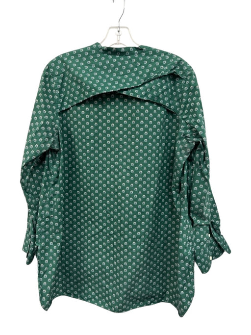 Ann Mashburn Size L Green Cotton Flowers Collarless Button Down Top Green / L