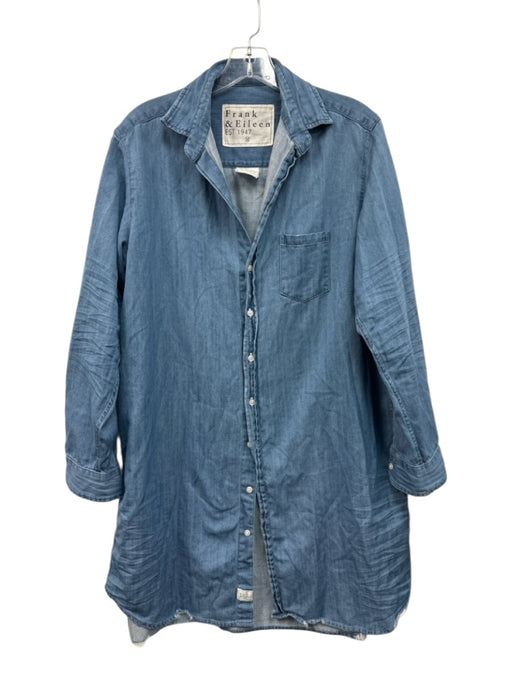 Frank & Eileen Size M Blue Cotton Chambray Button Down Distressed Hem Dress Blue / M