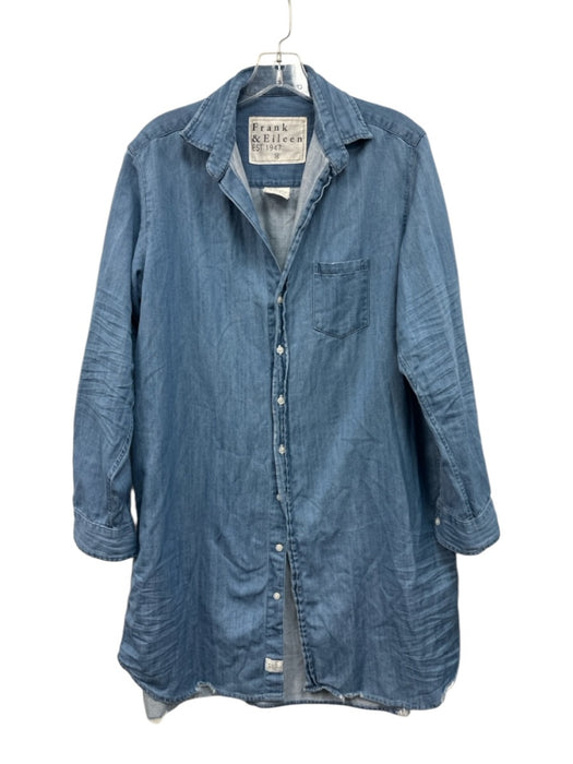 Frank & Eileen Size M Blue Cotton Chambray Button Down Distressed Hem Dress Blue / M