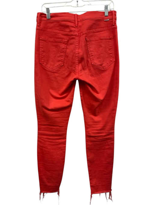 Mother Size 29 Red Cotton Blend Distressed Hem High Rise Button Fly Skinny Jeans Red / 29