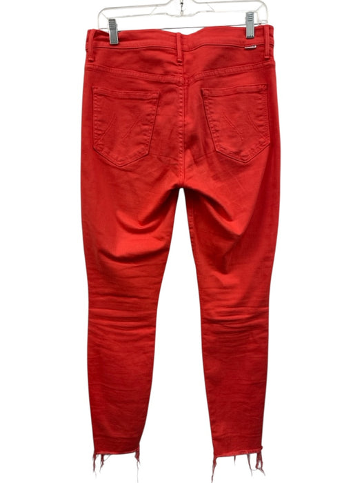 Mother Size 29 Red Cotton Blend Distressed Hem High Rise Button Fly Skinny Jeans Red / 29