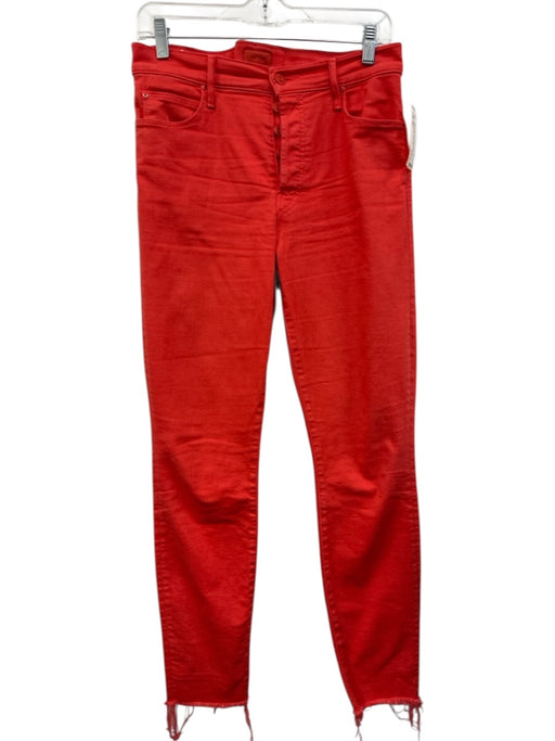 Mother Size 29 Red Cotton Blend Distressed Hem High Rise Button Fly Skinny Jeans Red / 29