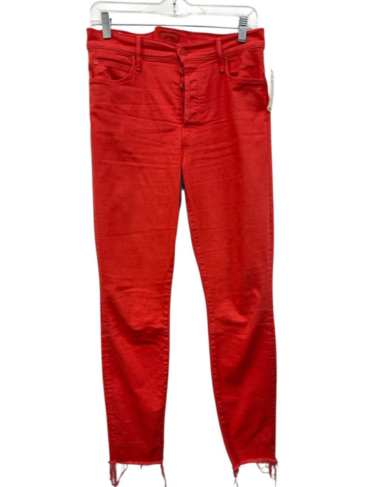 Mother Size 29 Red Cotton Blend Distressed Hem High Rise Button Fly Skinny Jeans Red / 29