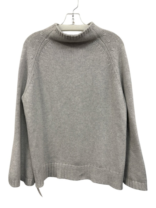 Ann Mashburn Size M Light Gray Merino Wool Blend Ribbed Trim High Neck Sweater Light Gray / M