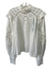 Farm Rio Size M Off White Cotton Embroidered High Neck Long Sleeve Lace Top Off White / M