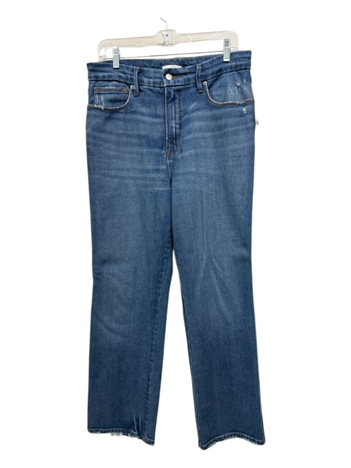 Good American Size 10/30 Medium Wash Cotton Blend High Rise Whiskering Jeans Medium Wash / 10/30