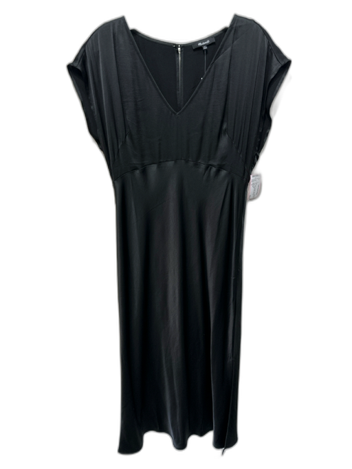 Madewell Size 12 Black Polyester Satin Cap Sleeve V Neck Sheath Dress Black / 12