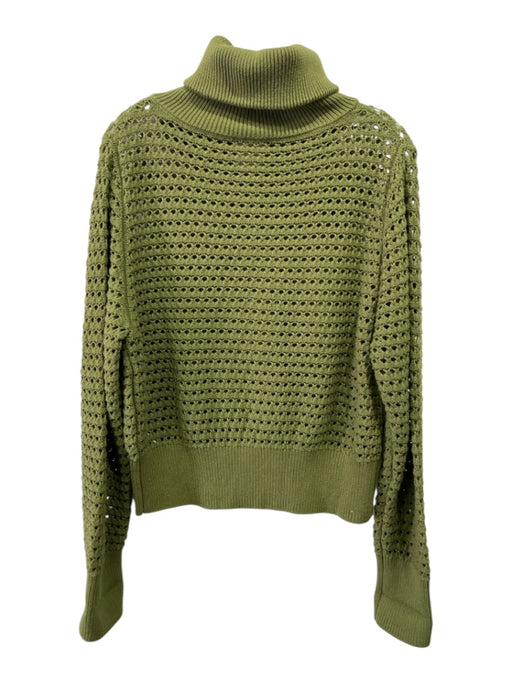 Varley Size L Green Cotton Crochet Knit Open Knit Zip Up Wide Collar Sweater Green / L