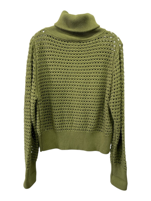 Varley Size L Green Cotton Crochet Knit Open Knit Zip Up Wide Collar Sweater Green / L