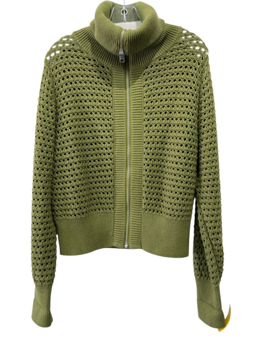 Varley Size L Green Cotton Crochet Knit Open Knit Zip Up Wide Collar Sweater Green / L