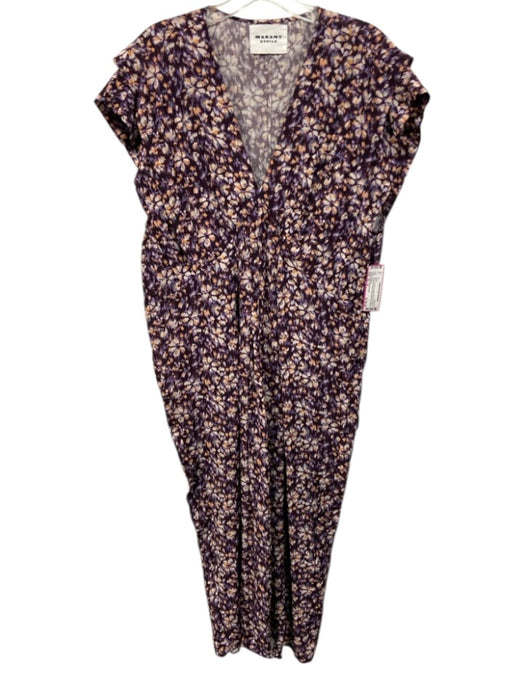 Isabel Marant Etoile Size 42 / M purple & orange Viscose V Neck Midi Dress purple & orange / 42 / M