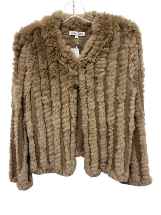 heartloom Size S Beige Rex Rabbit Long Sleeve Striped Hook & Eye Cardigan Beige / S