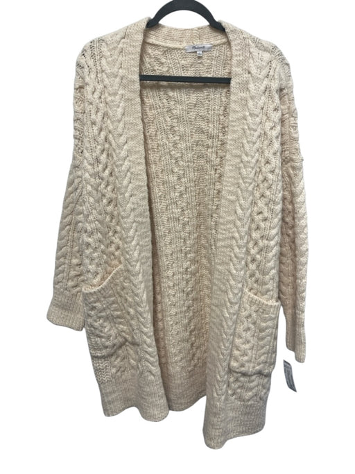 Madewell Size Large Cream White Acrylic Blend Long Sleeve Cable Knit Cardigan Cream White / Large