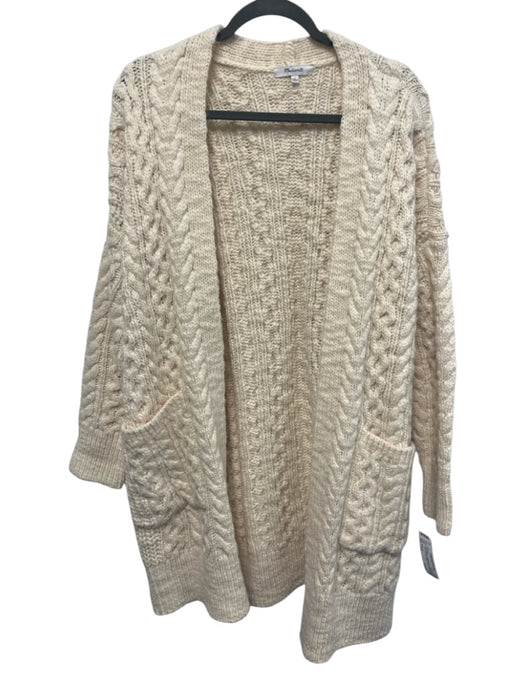 Madewell Size Large Cream White Acrylic Blend Long Sleeve Cable Knit Cardigan Cream White / Large